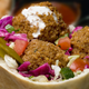 close-up of falafel in pita